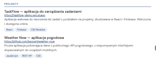 Przykładowy opis projektu programistycznego w CV z linkiem do repozytorium
