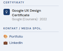 Przykładowy opis projektu UX w CV z linkiem do portfolio